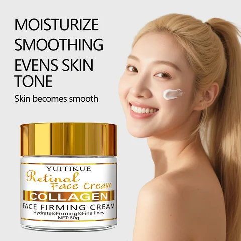 Crema facial de colágeno con retinol 60 g: reafirmante y hidratación instantánea, reduce las arrugas y las líneas finas, evece el tono de la piel, absorción rápida