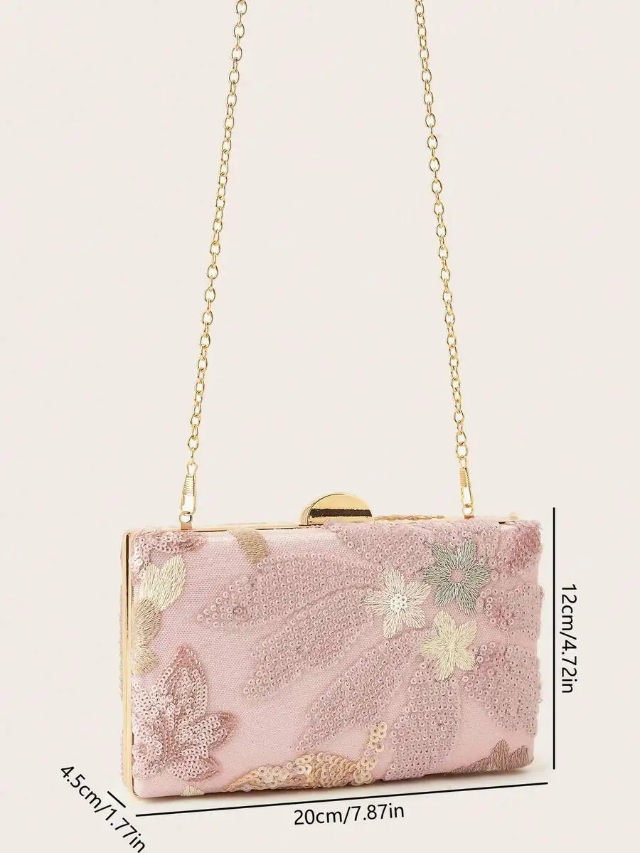Womens Pink Floral Beaded Clutch Bag With Snap Closure And Detachable Chain Strap
Womens Pink Floral Beaded Clutch Bag With Snap Closure And Detachable Chain Strap