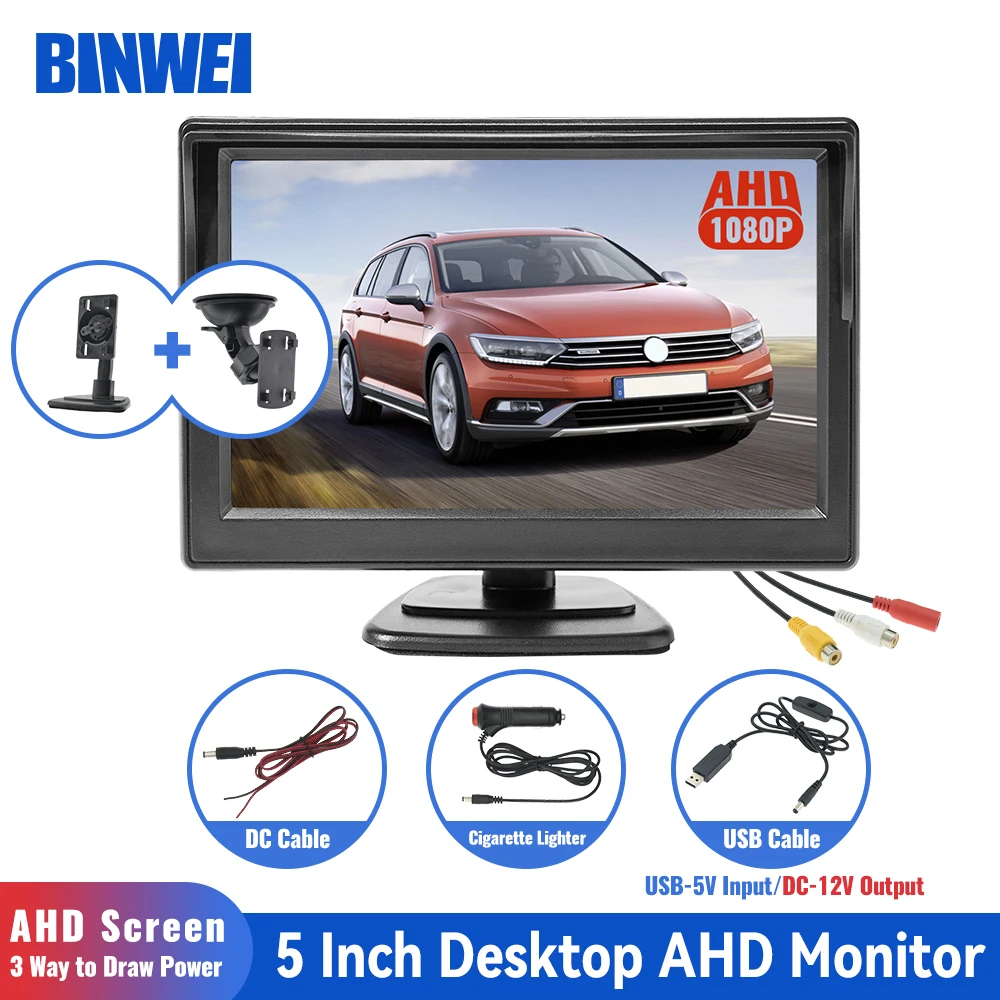 BINWEI New AHD 5 Inch Car Inside Parking Monitor Screen with 2 Channels for RearView Camera Vehicle Parking Video Display System
BINWEI New AHD 5 Inch Car Inside Parking Monitor Screen with 2 Channels for RearView Camera Vehicle Parking Video Display System