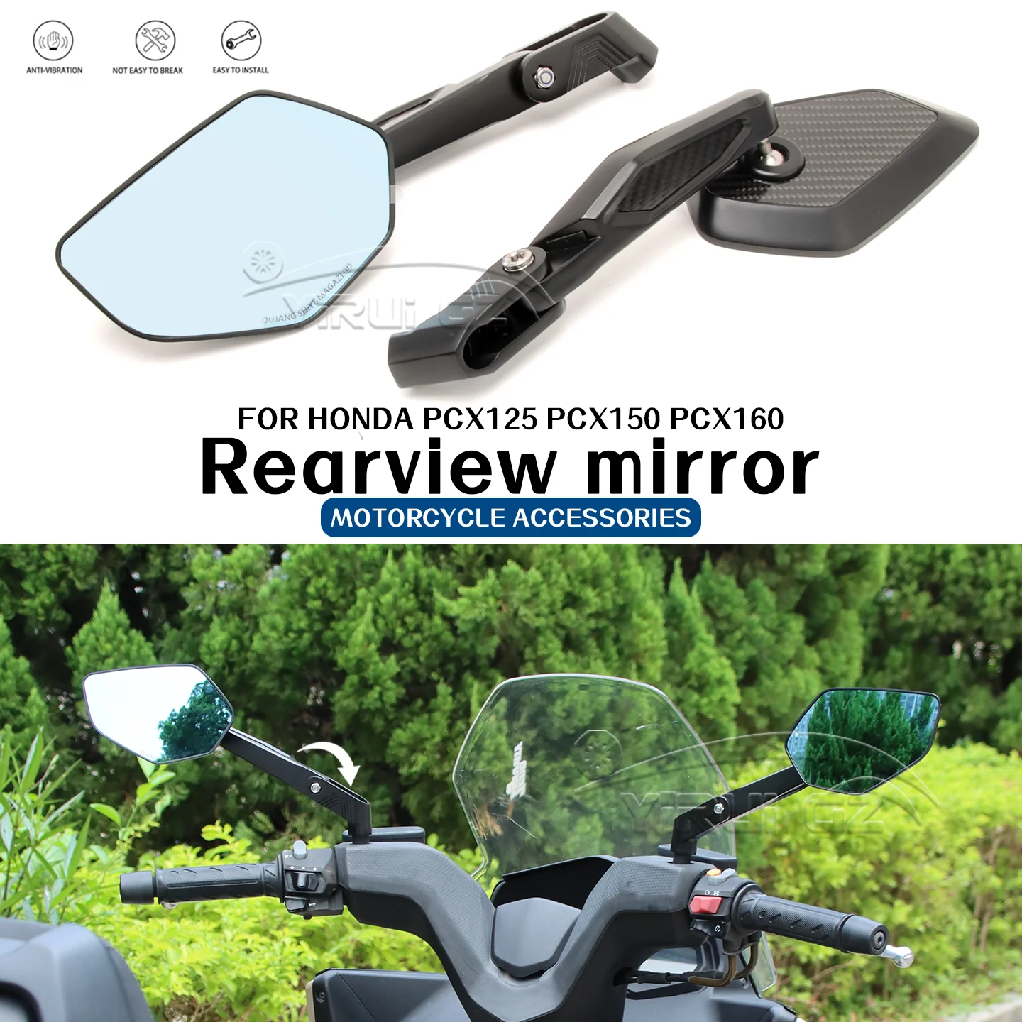 FOR HONDA PCX125 PCX150 PCX160 Motorcycle rearview mirrors Rearview Side Mirror Foldable mirror rod Blue light anti-glare mirror
FOR HONDA PCX125 PCX150 PCX160 Motorcycle rearview mirrors Rearview Side Mirror Foldable mirror rod Blue light anti-glare mirror