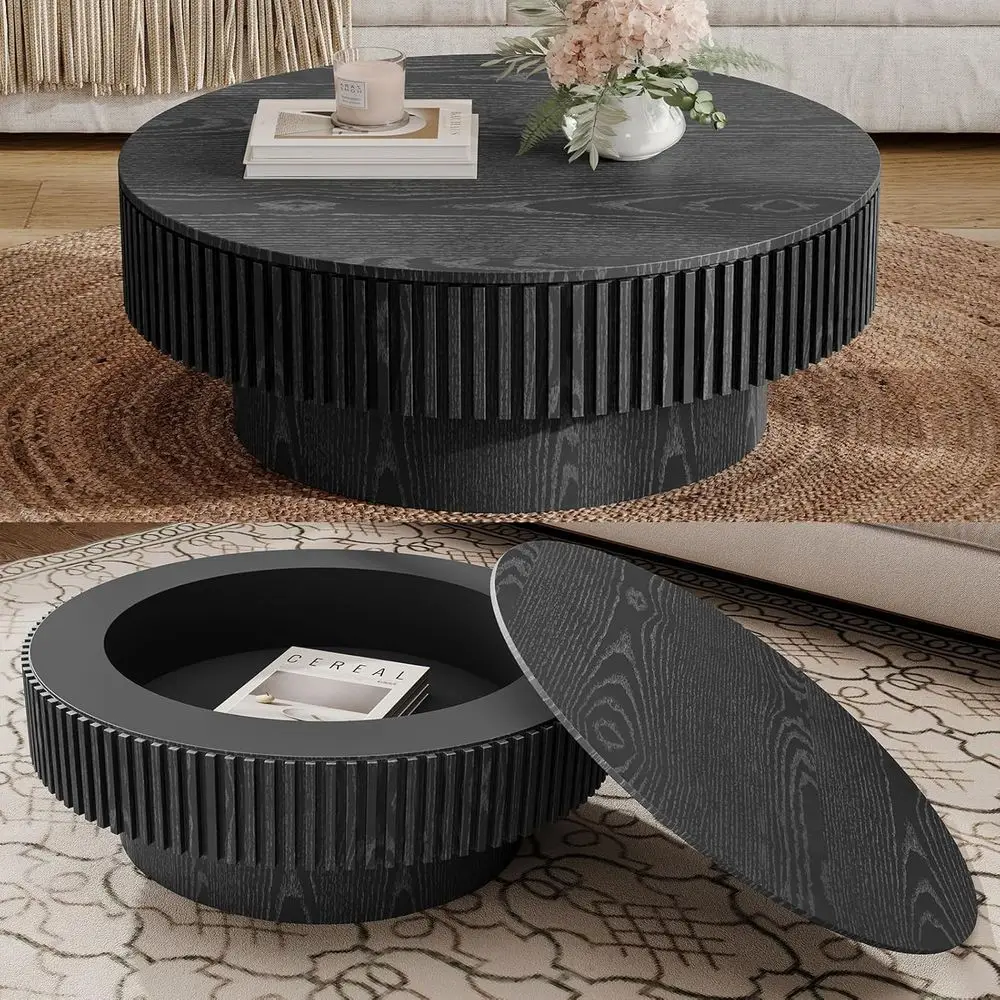 31.5 Round Drum Coffee Table with Storage, Handcrafted Wooden Center Table, Sturdy Pedestal Base for Living Room (Black)
31.5 Round Drum Coffee Table with Storage, Handcrafted Wooden Center Table, Sturdy Pedestal Base for Living Room (Black)
