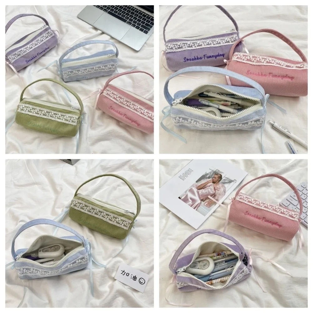 Lace Handheld Stationery Bag Corduroy Cloth Bowknot Korean Style Pencil Case Large Capacity Aesthetic Bow Pencil Pouch Student
Lace Handheld Stationery Bag Corduroy Cloth Bowknot Korean Style Pencil Case Large Capacity Aesthetic Bow Pencil Pouch Student