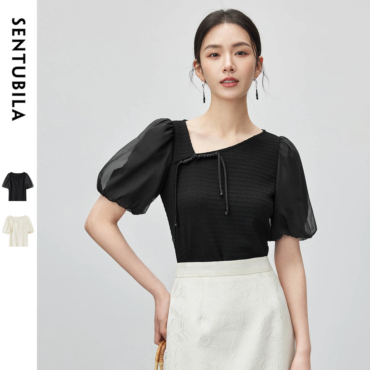 SENTUBILA New Chinese Style Mesh Spliced Knitted Pullovers 2025 Summer Irregular Skew Collar Short Sleeve Tops Woman 152H58898X
SENTUBILA New Chinese Style Mesh Spliced Knitted Pullovers 2025 Summer Irregular Skew Collar Short Sleeve Tops Woman 152H58898X