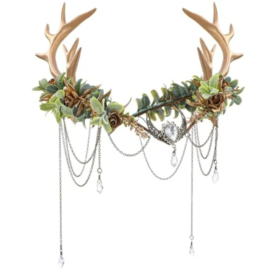 Woodland Fairy Antler Crown - Flower Deer Antler Elf Crown with Tassel for Renaissance Renfaire Women Fantasy Cosplay
Woodland Fairy Antler Crown - Flower Deer Antler Elf Crown with Tassel for Renaissance Renfaire Women Fantasy Cosplay