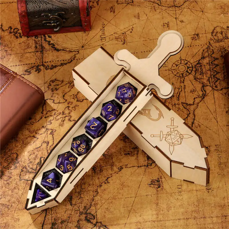 Wooden Sword Shape D20 Dragon Dice Storage Box 7pcs/set Plastic Polyhedral Dice Tabletop Board Game Accessory Dice Container
Wooden Sword Shape D20 Dragon Dice Storage Box 7pcs/set Plastic Polyhedral Dice Tabletop Board Game Accessory Dice Container