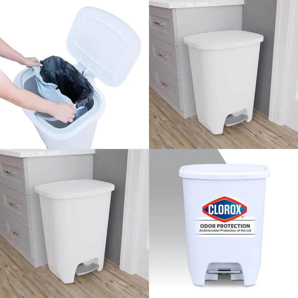 20 Gallon Large Plastic Trash Can with Step-On Pedal, Odor Protection Lid and Bag Holders, White
20 Gallon Large Plastic Trash Can with Step-On Pedal, Odor Protection Lid and Bag Holders, White