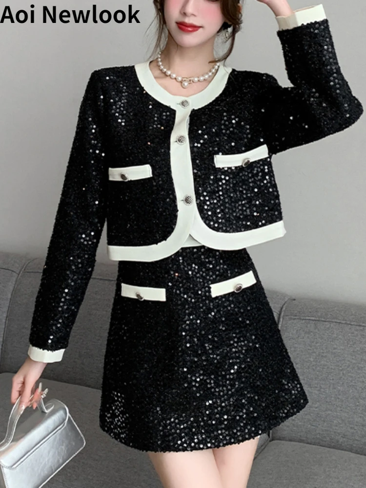 Fashion Commuter Sequin Suit Women Autumn Winter High Quality Contrast Short Coat+A-Line Skirt Elegant Socialite Two-Piece Set
Fashion Commuter Sequin Suit Women Autumn Winter High Quality Contrast Short Coat+A-Line Skirt Elegant Socialite Two-Piece Set