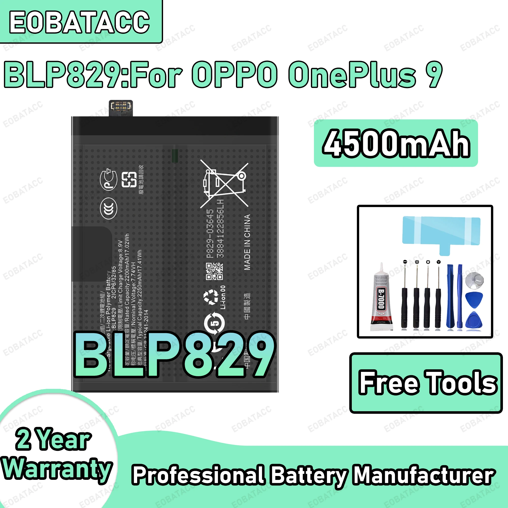 4500mAh 100% New BLP829 Battery For OPPO OnePlus 9 Replacement Bateria+Free Tools
4500mAh 100% New BLP829 Battery For OPPO OnePlus 9 Replacement Bateria+Free Tools