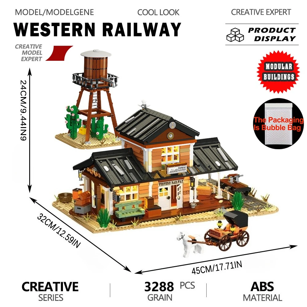 Classic Western Railway House Architectural Building Blocks Scene Brick Model Vintage Style Street View Desk Decor Set Toy Gifts
Classic Western Railway House Architectural Building Blocks Scene Brick Model Vintage Style Street View Desk Decor Set Toy Gifts