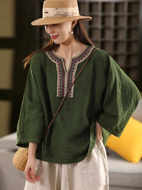 Women's Loose Fit Linen Cotton Shirt Vintage Three Quarter Sleeve Breathable Comfortable plus Size Slimming V Neck Top
Women's Loose Fit Linen Cotton Shirt Vintage Three Quarter Sleeve Breathable Comfortable plus Size Slimming V Neck Top