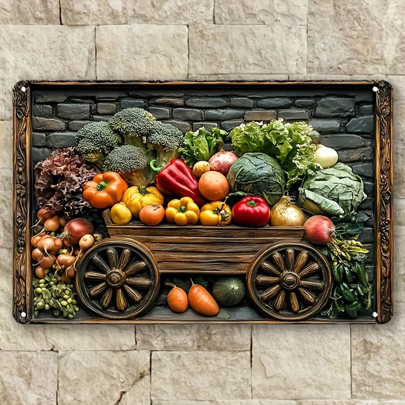 Contemporary Metal Aluminum Decorative Sign Wall Hanging, Vegetable Cart 2D Gift, Multipurpose Square Plaque for Home 
Contemporary Metal Aluminum Decorative Sign Wall Hanging, Vegetable Cart 2D Gift, Multipurpose Square Plaque for Home