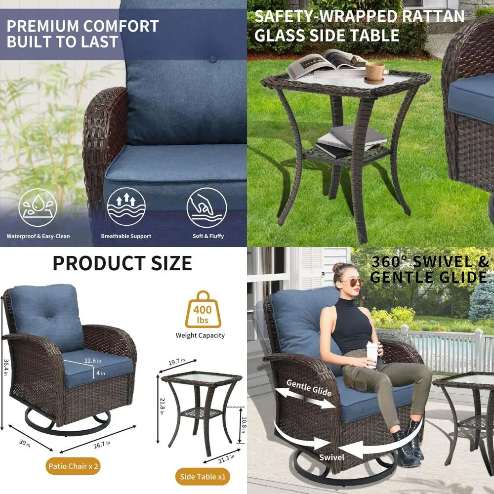 3 Pieces Outdoor Swivel Rocker Patio Chair Set Wicker Patio Swivel Chairs with Side Table Cushions High Back ront Porch Rocking
3 Pieces Outdoor Swivel Rocker Patio Chair Set Wicker Patio Swivel Chairs with Side Table Cushions High Back ront Porch Rocking