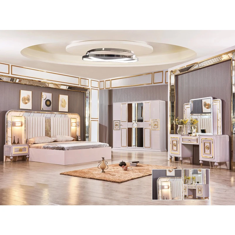 &Luxury Mirror Headboard Double Leather King Size Bed Modern Wooden Frame Full Home Furniture Bedroom Sets With Wardrobe Dresser
&Luxury Mirror Headboard Double Leather King Size Bed Modern Wooden Frame Full Home Furniture Bedroom Sets With Wardrobe Dresser