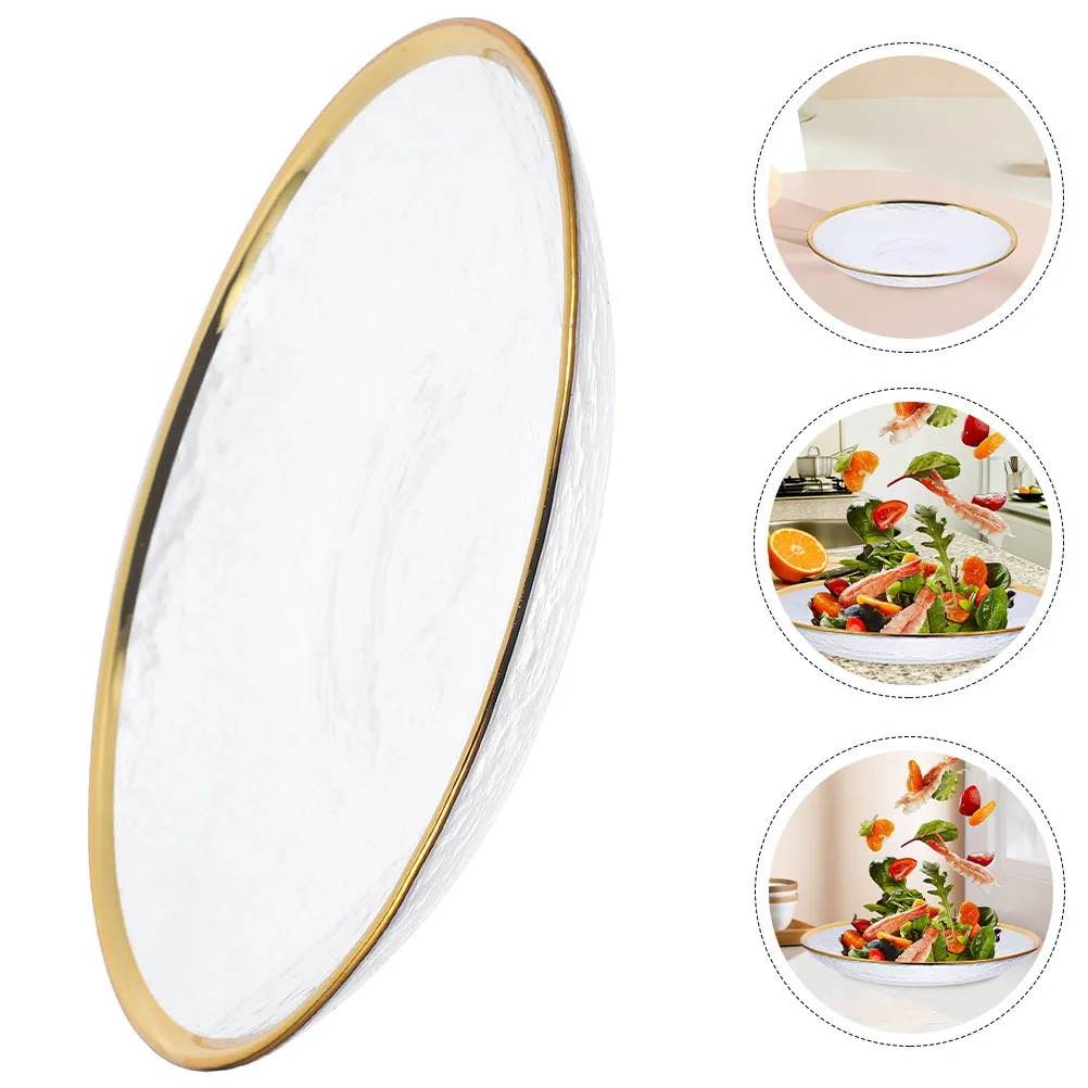 Glass Salad Plate Gold Edge Decorative Food Plate Large Capacity for Desserts Vegetables and Snacks in Kitchen Supplies 
Glass Salad Plate Gold Edge Decorative Food Plate Large Capacity for Desserts Vegetables and Snacks in Kitchen Supplies