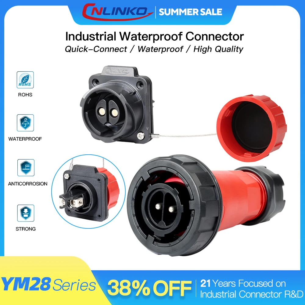 CNLINKO M28 Waterproof Connector IP68 35A/50A Power Cable Connector YM28 Plug Socket Male and Female 2/3/5 Pin Quick Connector
CNLINKO M28 Waterproof Connector IP68 35A/50A Power Cable Connector YM28 Plug Socket Male and Female 2/3/5 Pin Quick Connector