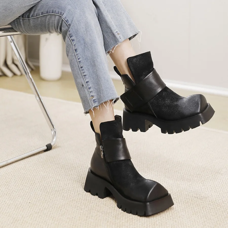 Women Mid Calf Boots Vintage British Style Handmade Square Toe Thick Sole Stylish Ankle Footwear 2026
Women Mid Calf Boots Vintage British Style Handmade Square Toe Thick Sole Stylish Ankle Footwear 2026