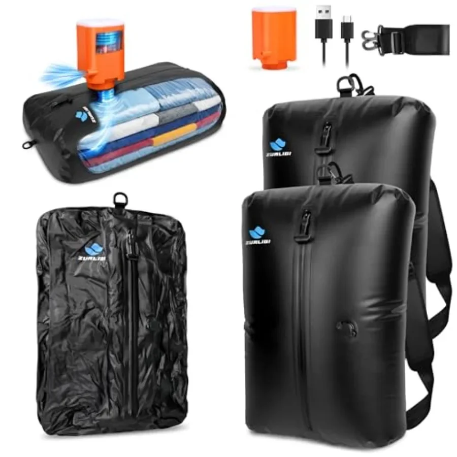 Travel vacuum bag kit for luggage and home storage, durable PVC material, black color, IPX8 waterproof wireless pump with airti
Travel vacuum bag kit for luggage and home storage, durable PVC material, black color, IPX8 waterproof wireless pump with airti