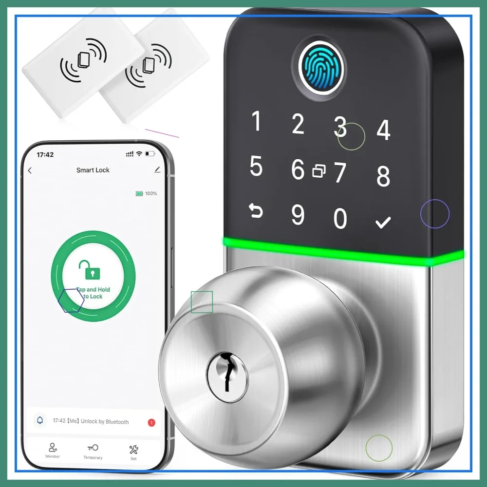 Keypad Smart Door Lock with Knob: Fingerprint, Code & Keyless Entry for Front Door - Easy Install, Remote Passcode
Keypad Smart Door Lock with Knob: Fingerprint, Code & Keyless Entry for Front Door - Easy Install, Remote Passcode