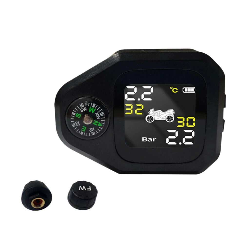USB Solar Charging Motorcycle TPMS with Compass Tire Pressure Temperature Monitor Alarm System with 2 External Sensors
USB Solar Charging Motorcycle TPMS with Compass Tire Pressure Temperature Monitor Alarm System with 2 External Sensors
