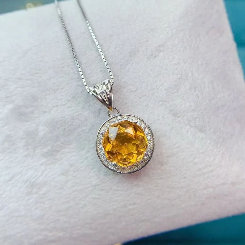 925 Sterling Silver Natural Citrine Pendant Certified Fine Jewelry 8mm Genuine Citrine Halo Necklace Pendant Gift for Women
925 Sterling Silver Natural Citrine Pendant Certified Fine Jewelry 8mm Genuine Citrine Halo Necklace Pendant Gift for Women