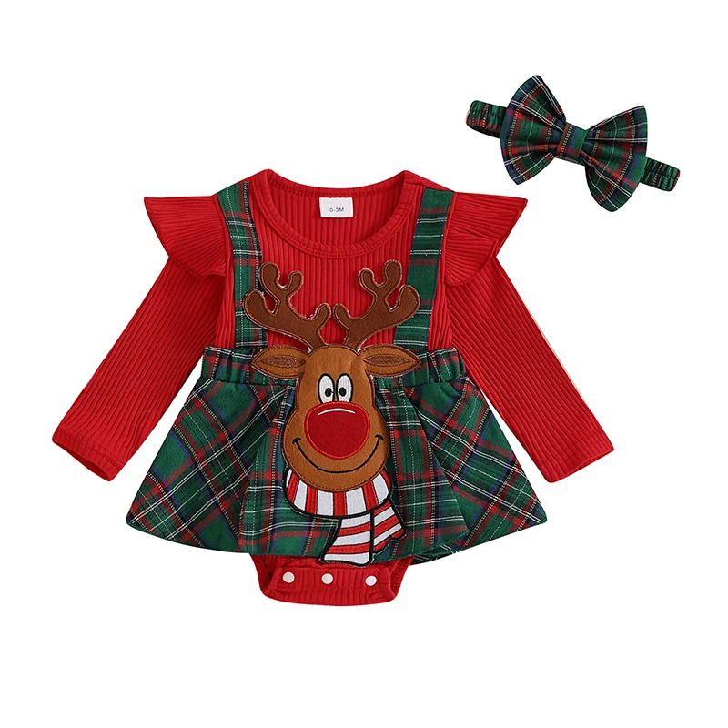 Baby Girls Rompers Dress Christmas Clothes Deer Embroidery Plaid Skirt Hem Toddler Fall Bodysuits with Headband
Baby Girls Rompers Dress Christmas Clothes Deer Embroidery Plaid Skirt Hem Toddler Fall Bodysuits with Headband
