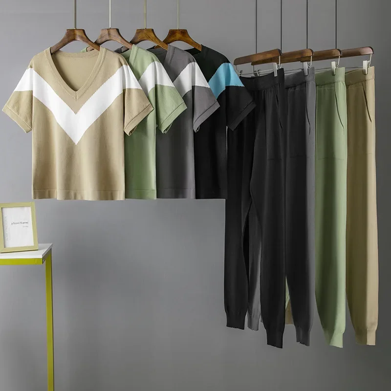 New Spring Summer Sets for Women 2 Pieces Overall Sweater Pants Set Knitted Short Sleeves High Waist Fashion Loose ZL933
New Spring Summer Sets for Women 2 Pieces Overall Sweater Pants Set Knitted Short Sleeves High Waist Fashion Loose ZL933