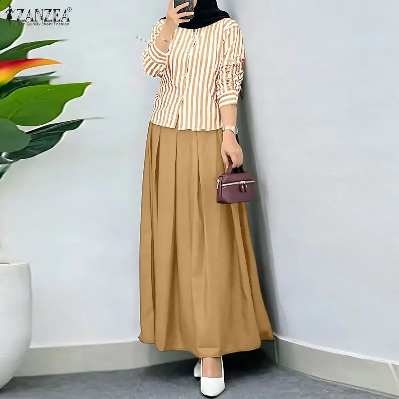 ZANZEA Women Muslim Matching Sets Modest Outfits Summer Long Sleeve Buttons -Up Striped Blouse Elastic Waist Pleated Skirt Suit
ZANZEA Women Muslim Matching Sets Modest Outfits Summer Long Sleeve Buttons -Up Striped Blouse Elastic Waist Pleated Skirt Suit