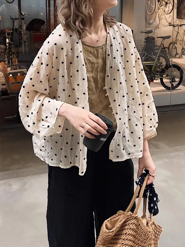Retro Polka Dot Cotton Linen irt Women's Long Sve Thin Sun Protection Loose Fit Commute Sle Summer New Arrival
Retro Polka Dot Cotton Linen irt Women's Long Sve Thin Sun Protection Loose Fit Commute Sle Summer New Arrival
