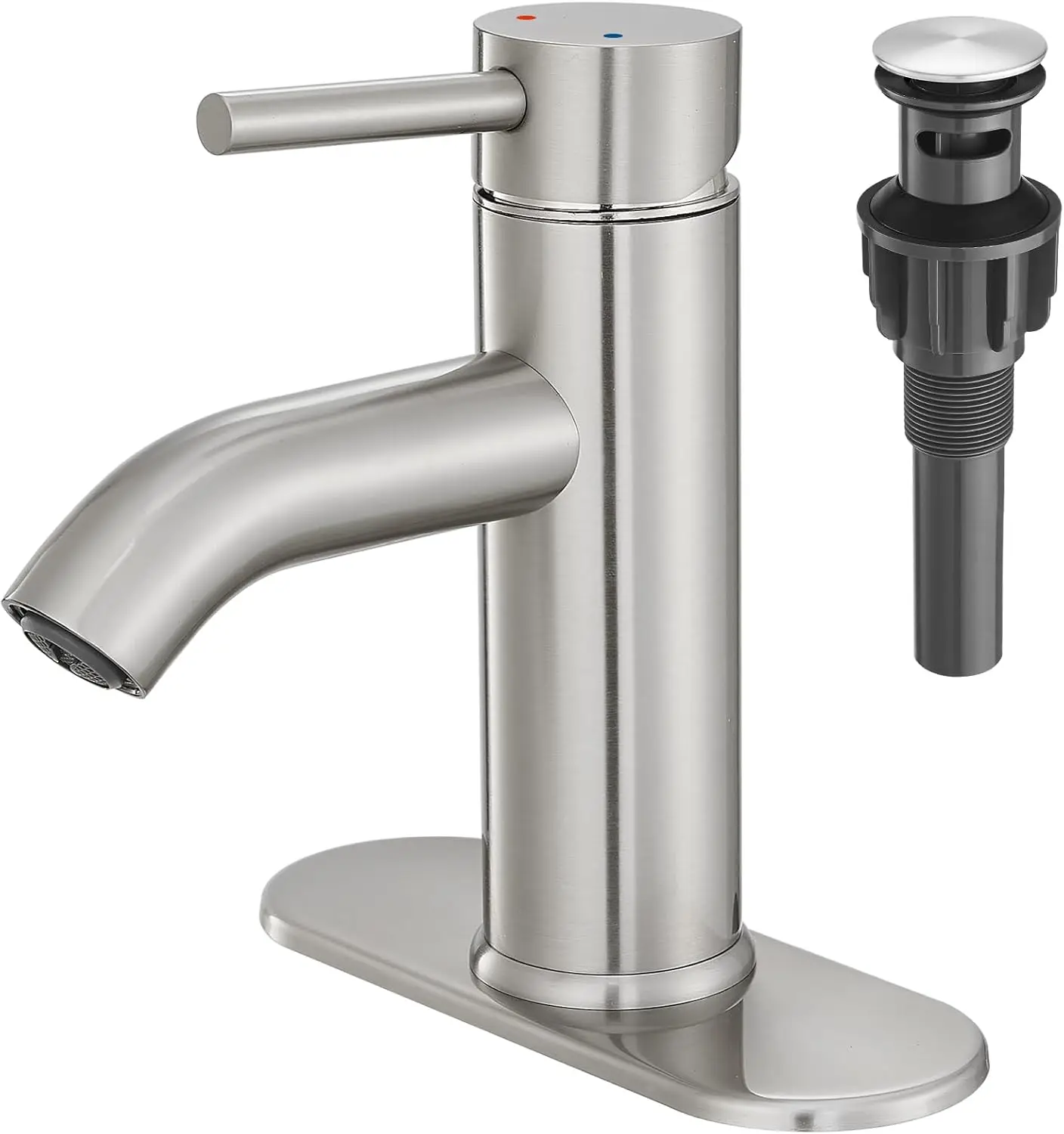 Single Handle Brushed Nickel Bathroom Sink Faucet with Pop-Up Drain, Easy Install for Vanity or RV
Single Handle Brushed Nickel Bathroom Sink Faucet with Pop-Up Drain, Easy Install for Vanity or RV