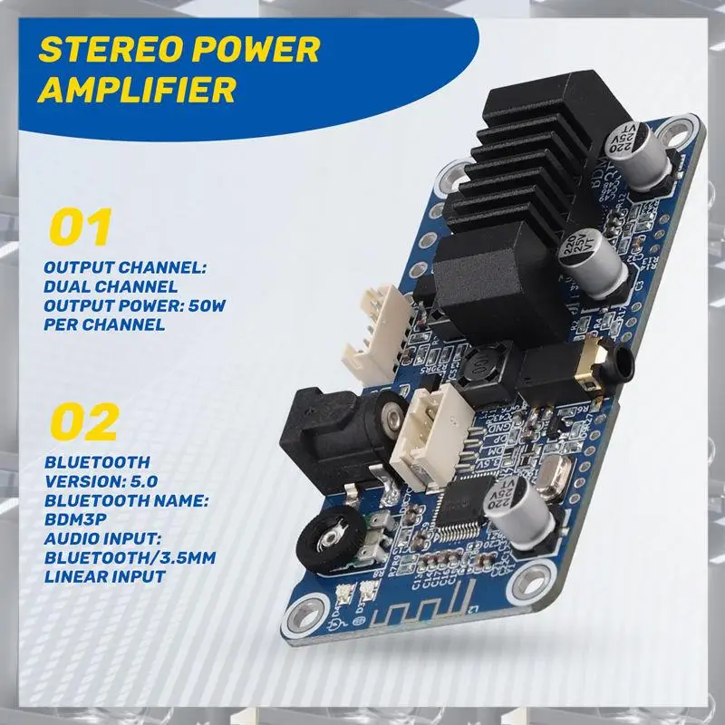 TPA3116 Bluetooth 5.0 Stereo Power Amplifier Stereo 2X50W 3.5Mm Input Supports DSP Tuning Tuning DC12V-24V Durable
TPA3116 Bluetooth 5.0 Stereo Power Amplifier Stereo 2X50W 3.5Mm Input Supports DSP Tuning Tuning DC12V-24V Durable