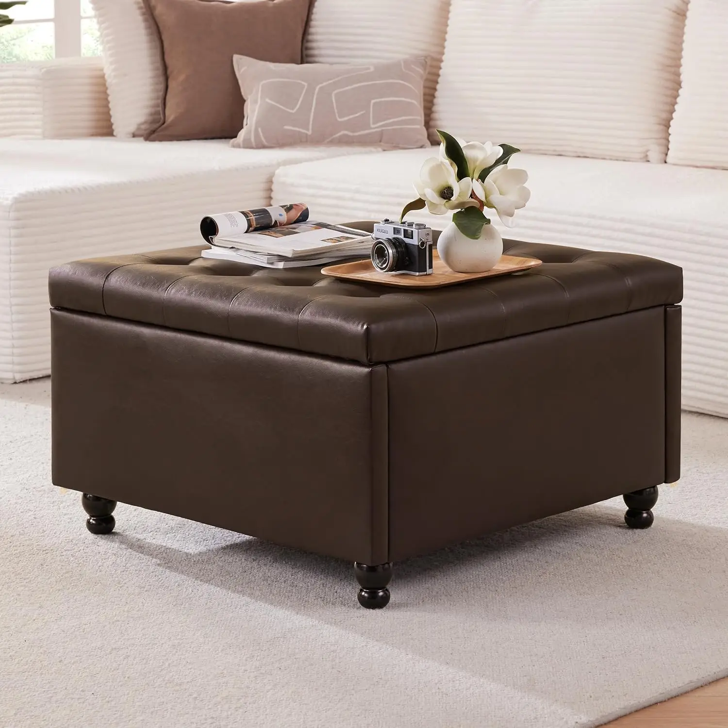 30in Large Square Storage Ottoman Coffee Table Tufted Upholstered Leather Living Room, Customized
30in Large Square Storage Ottoman Coffee Table Tufted Upholstered Leather Living Room, Customized