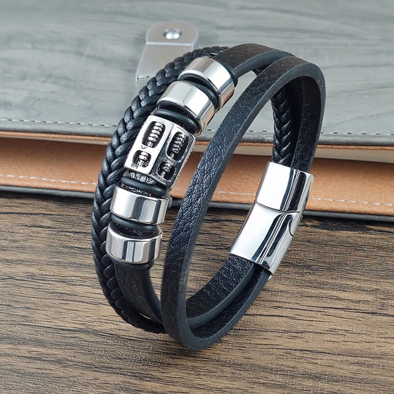 Fashion Chinese Abacus Shaped Leather Bracelet Magnetic Buckle Rope Jewelry Stainless Steel Accessories Men's Bracelet Gift
Fashion Chinese Abacus Shaped Leather Bracelet Magnetic Buckle Rope Jewelry Stainless Steel Accessories Men's Bracelet Gift