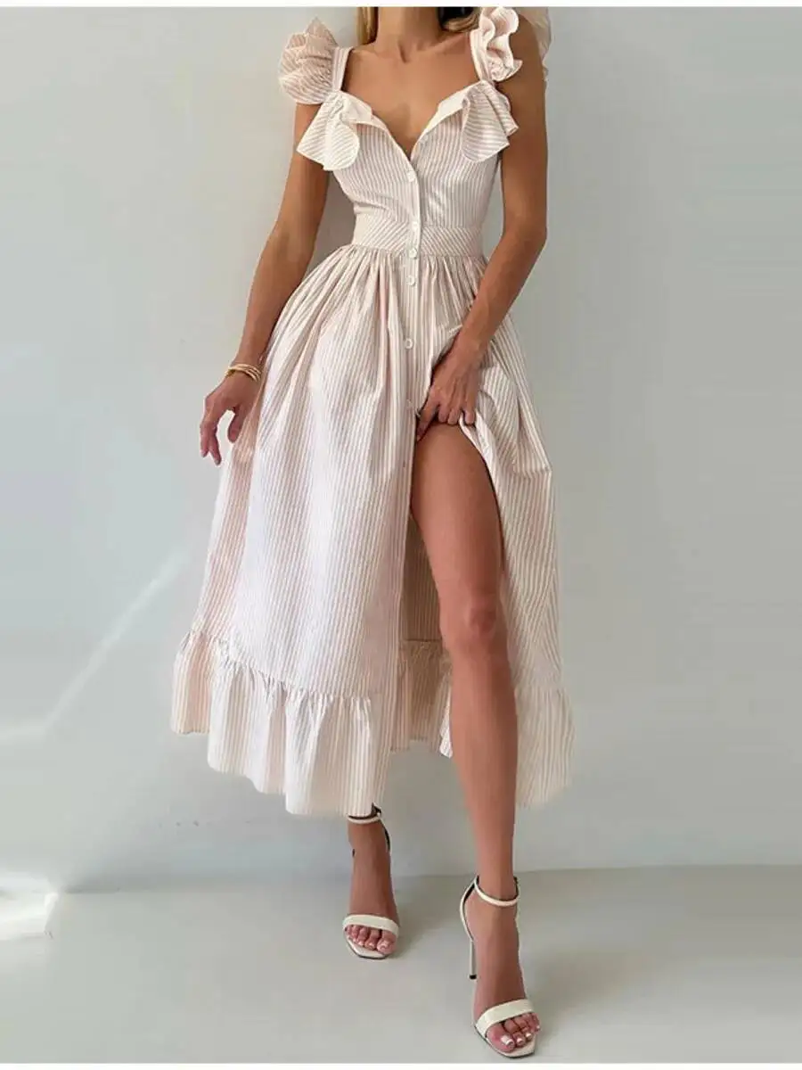 Модное женское платье в полоску с рюшами и плиссировкой, элегантное однотонное платье с квадратным вырезом и одной пуговицей, женское летнее шикарное повседневное платье 9IHE
Модное женское платье в полоску с рюшами и плиссировкой, элегантное однотонное платье с квадратным вырезом и одной пуговицей, женское летнее шикарное повседневное платье 9IHE