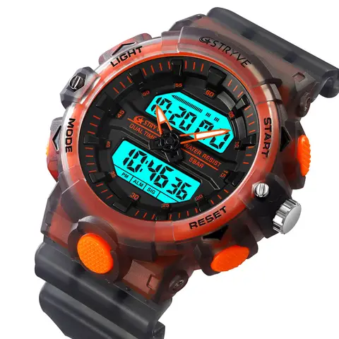 Fashion STRYVE 8028 Men's Watch Luxury 5ATM Waterproof Watch for Men with Analog-Digital Dual Movement Student Sports Wristwatch