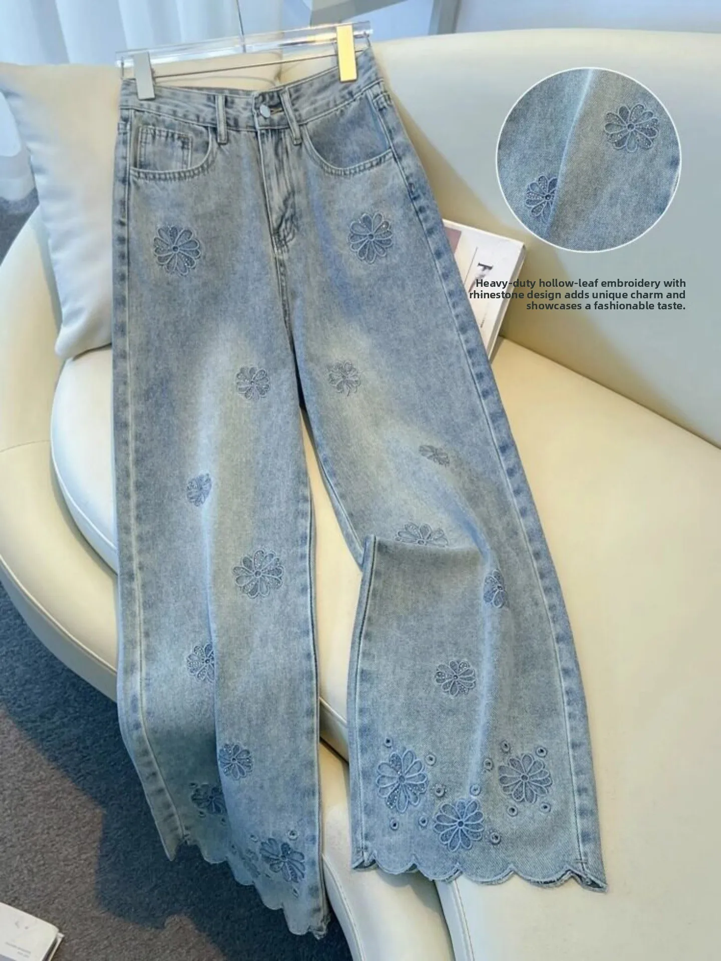 Light Blue Vintage Wide Leg Denim Jeans Women's Spring Thin New Heavy Embroidery Flower Nine Straight Tube Pants
Light Blue Vintage Wide Leg Denim Jeans Women's Spring Thin New Heavy Embroidery Flower Nine Straight Tube Pants