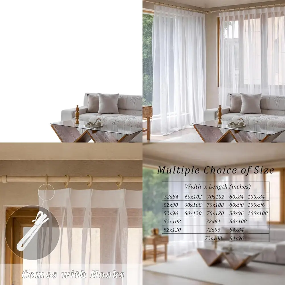 Очень большие белые полупрозрачные льняные шторы со складками 72x108 дюймов и крючками для гостиной, спальни и конференц-зала - светлые
Очень большие белые полупрозрачные льняные шторы со складками 72x108 дюймов и крючками для гостиной, спальни и конференц-зала - светлые