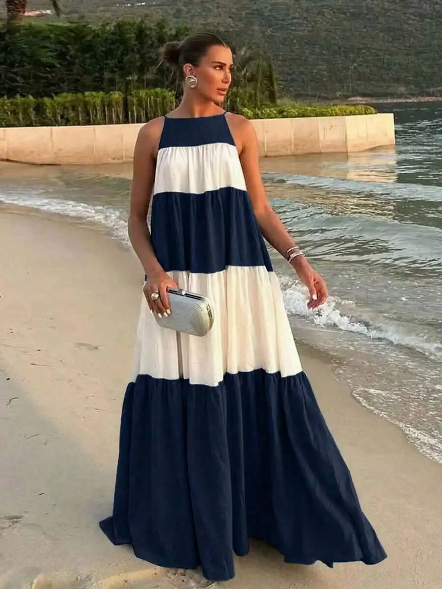 Elegant Halter Neck Striped Maxi Dress For Women Summer Beach Vacation Party
Elegant Halter Neck Striped Maxi Dress For Women Summer Beach Vacation Party