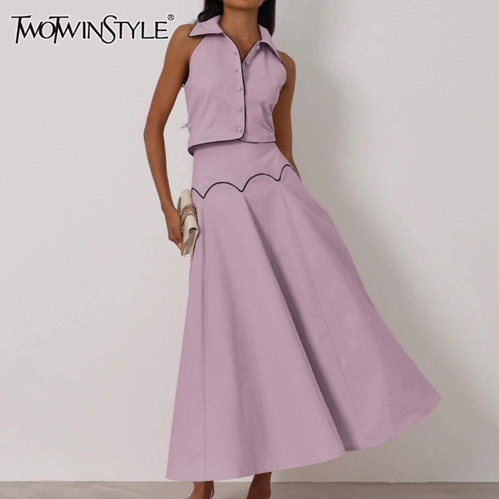 TWOTWINSTYLE French Elegant Two Piece Set for Women Laple Sleeveless Slimming Cardigan Top High Waist A Line Skirt Suit Female
TWOTWINSTYLE French Elegant Two Piece Set for Women Laple Sleeveless Slimming Cardigan Top High Waist A Line Skirt Suit Female