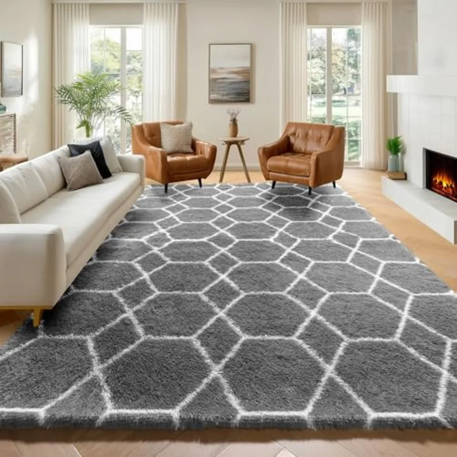 6x9 Area Rugs for Living Room Bedroom: Grey and White Geometric Fluffy Shaggy Plush Rug, Soft Aesthetic Floor Carpet for Nurser
6x9 Area Rugs for Living Room Bedroom: Grey and White Geometric Fluffy Shaggy Plush Rug, Soft Aesthetic Floor Carpet for Nurser