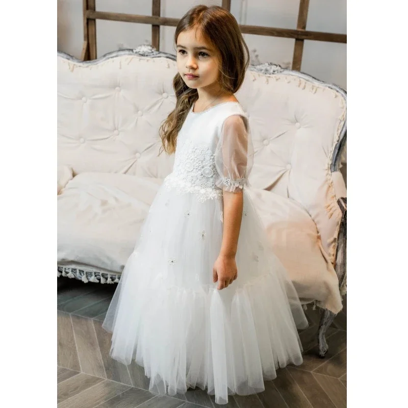 White Tulle Flowers Appliques Short Sleeve For Wedding Birthday Party Holy Communion Gowns Flower Girl Dresses
White Tulle Flowers Appliques Short Sleeve For Wedding Birthday Party Holy Communion Gowns Flower Girl Dresses