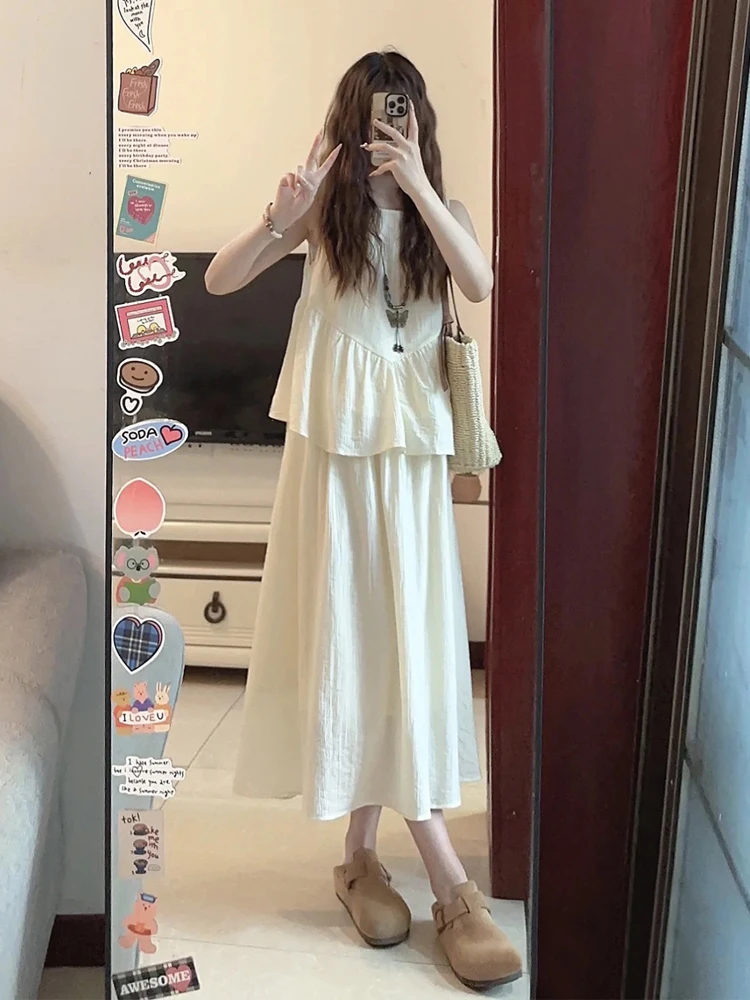 New Chinese Sle Two-Piece Set round Ne Svel Vest Dr Women Summer Cool Zen A-Line Long Skirt Casual High Waist
New Chinese Sle Two-Piece Set round Ne Svel Vest Dr Women Summer Cool Zen A-Line Long Skirt Casual High Waist