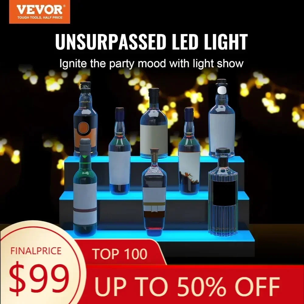 Illuminated 3-Tier 24 LED Liquor Bottle Showcase: Home Bar Shelf with USB Support, RF Remote & App Control
Illuminated 3-Tier 24 LED Liquor Bottle Showcase: Home Bar Shelf with USB Support, RF Remote & App Control