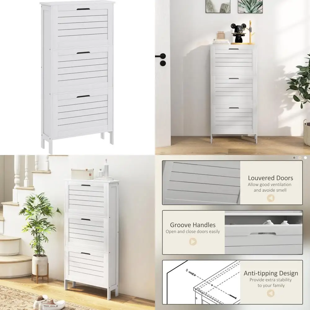 Shoe Storage Cabinet Entryway 3 Drawers Slim Shoe Rack Organizer Louvered Doors 6 Pairs Space-Saving Shoe Storage Solution
Shoe Storage Cabinet Entryway 3 Drawers Slim Shoe Rack Organizer Louvered Doors 6 Pairs Space-Saving Shoe Storage Solution