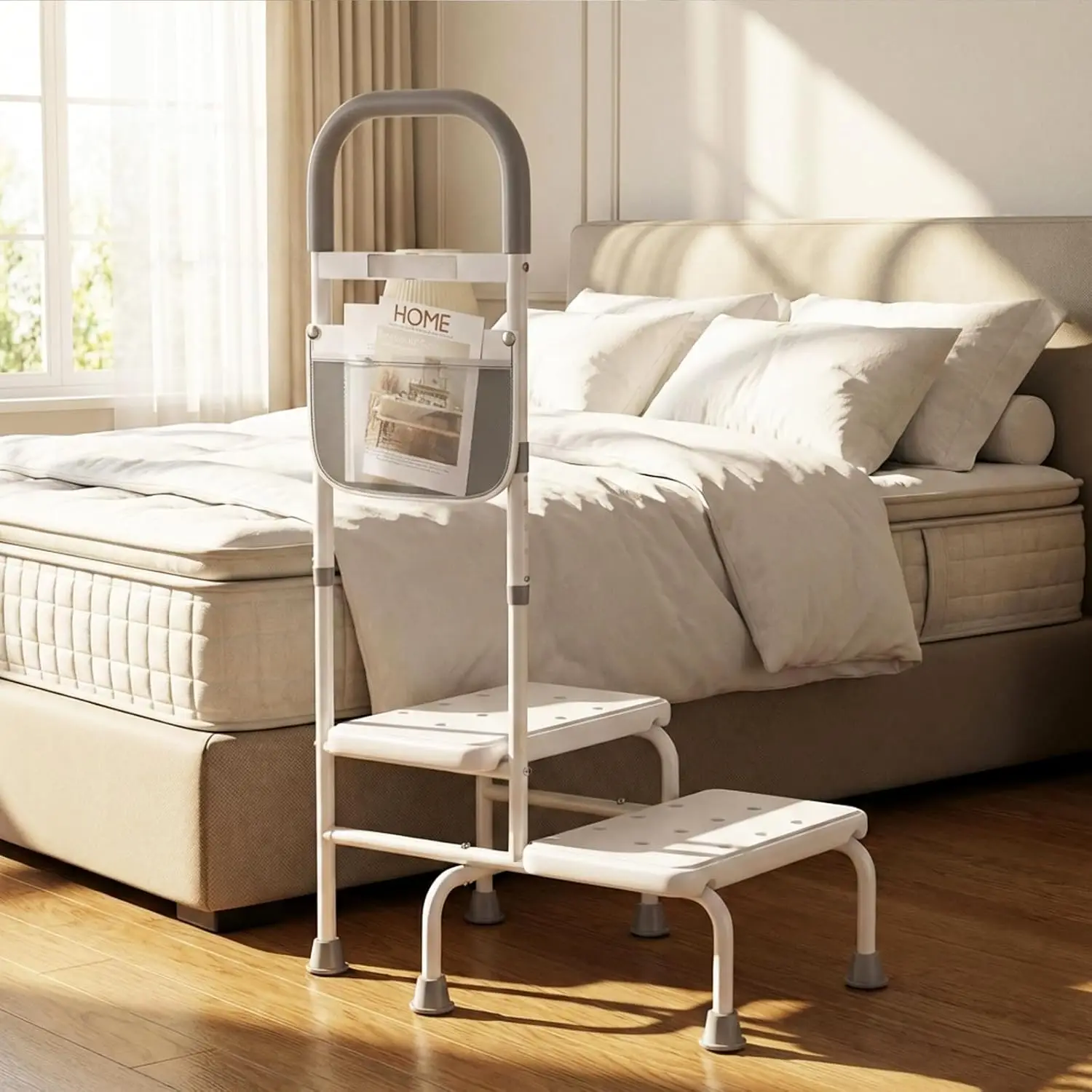 2 Step Stool with Handle for Elderly Heavy Duty Bed Steps with Adjustable Handrail and LED Light for High Beds
2 Step Stool with Handle for Elderly Heavy Duty Bed Steps with Adjustable Handrail and LED Light for High Beds