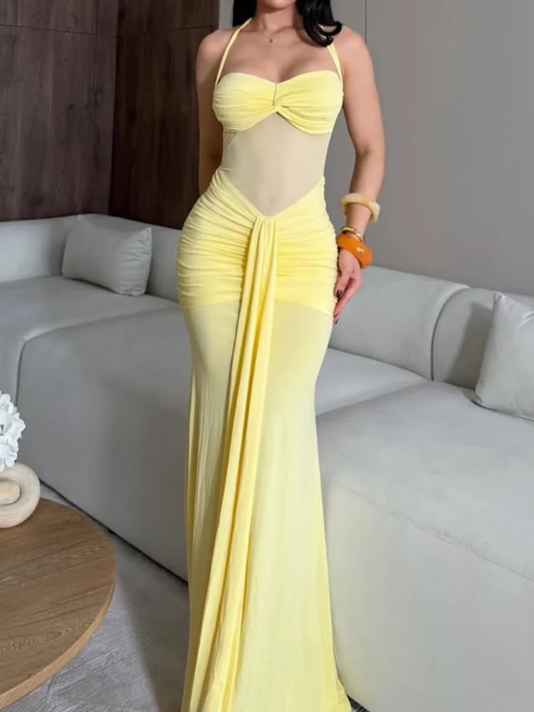 Sheer Mesh Halter Maxi Gown Women Elegant Solid Fitting Mermaid Silhouette Floor Length Dress Upscale Evening Banquet Clothes
Sheer Mesh Halter Maxi Gown Women Elegant Solid Fitting Mermaid Silhouette Floor Length Dress Upscale Evening Banquet Clothes