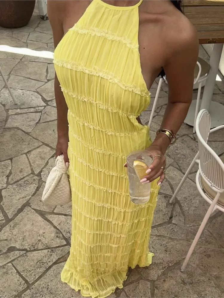 Sexy Fashion Party Dresses For Woman Neck Halter Vestidos Solid Color Backless Evening Dress Leace-up Robe Elegant Temperament
Sexy Fashion Party Dresses For Woman Neck Halter Vestidos Solid Color Backless Evening Dress Leace-up Robe Elegant Temperament