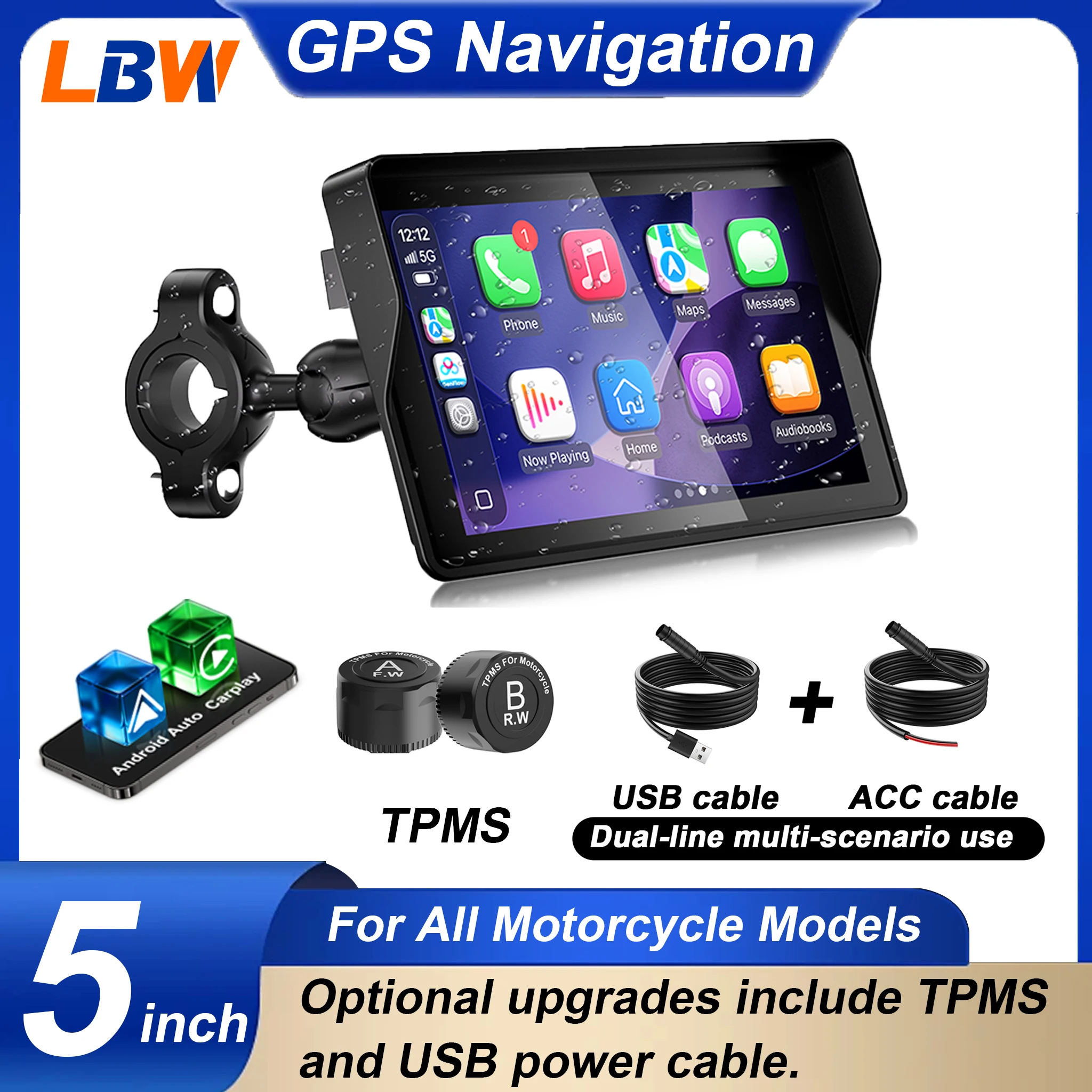 LBW 5-inch Motorcycle CarPlay Android GPS Navigation Smart Display for Motorcycles (USB + TPMS )For All Motorcycle Models
LBW 5-inch Motorcycle CarPlay Android GPS Navigation Smart Display for Motorcycles (USB + TPMS )For All Motorcycle Models