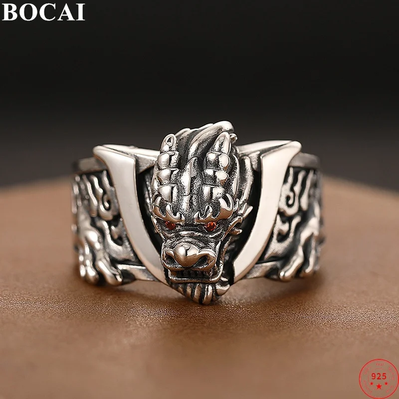 BOCAI S925 Sterling Silver Charms Ring for Men New Fashion Relief Dragon Head Flame Pattern Inlaid Zirocn Punk Jewelry Wholesale
BOCAI S925 Sterling Silver Charms Ring for Men New Fashion Relief Dragon Head Flame Pattern Inlaid Zirocn Punk Jewelry Wholesale
