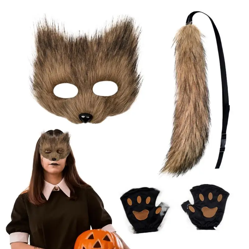Fluffy Fur Fox Tail Cat Paws Gloves and Ears Headwear Face Mask Cosplay Costume Wolf Therian Mask Set Halloween Party Accessory
Fluffy Fur Fox Tail Cat Paws Gloves and Ears Headwear Face Mask Cosplay Costume Wolf Therian Mask Set Halloween Party Accessory