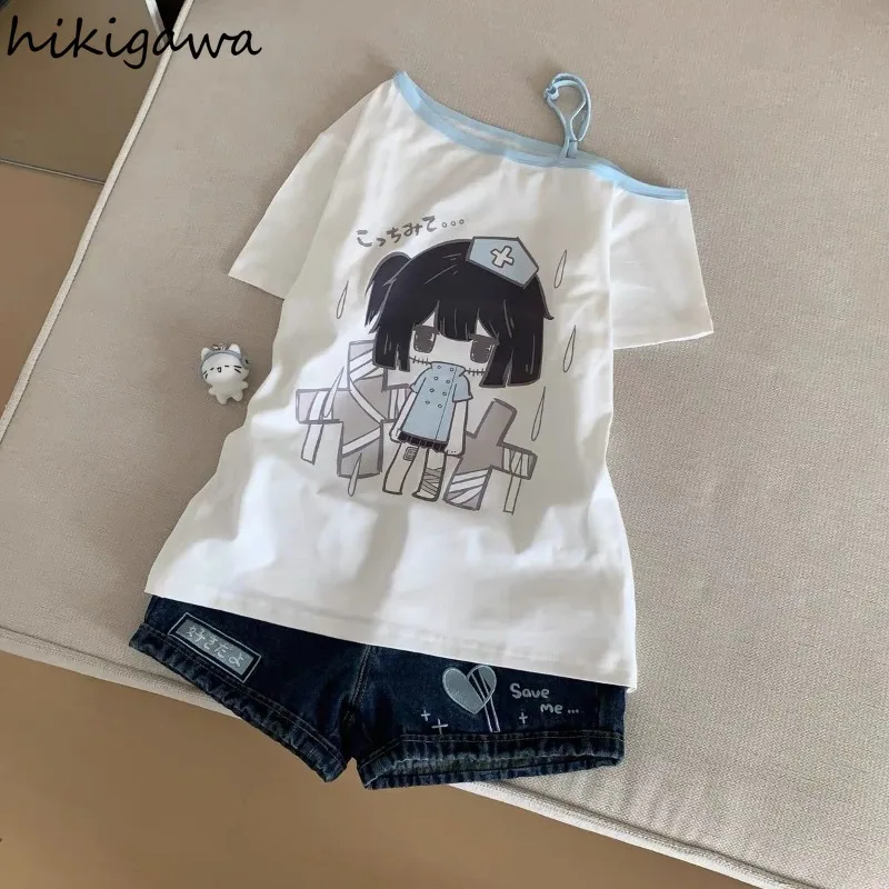 Ropa Mujer Y2k, топы 2022, японские женские футболки с короткими рукавами и открытыми плечами, Camisetas, милая летняя футболка с косым воротником и принтом аниме
Ropa Mujer Y2k, топы 2022, японские женские футболки с короткими рукавами и открытыми плечами, Camisetas, милая летняя футболка с косым воротником и принтом аниме